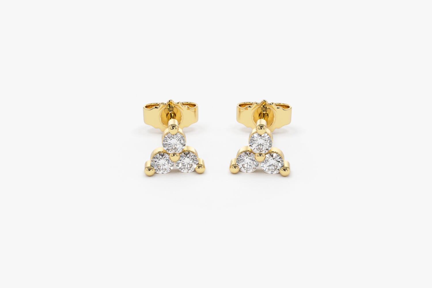 14K Gold Prong Setting Diamond Trio Tiny Stud Earrings – FERKOS FJ