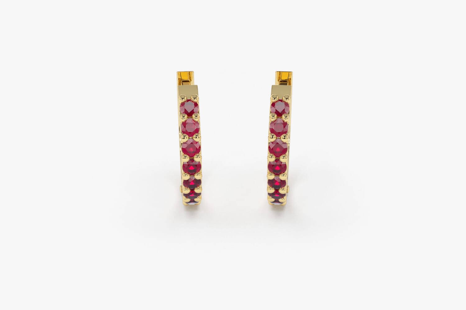 10K yellow top gold and ruby hoop earrings 1/2”