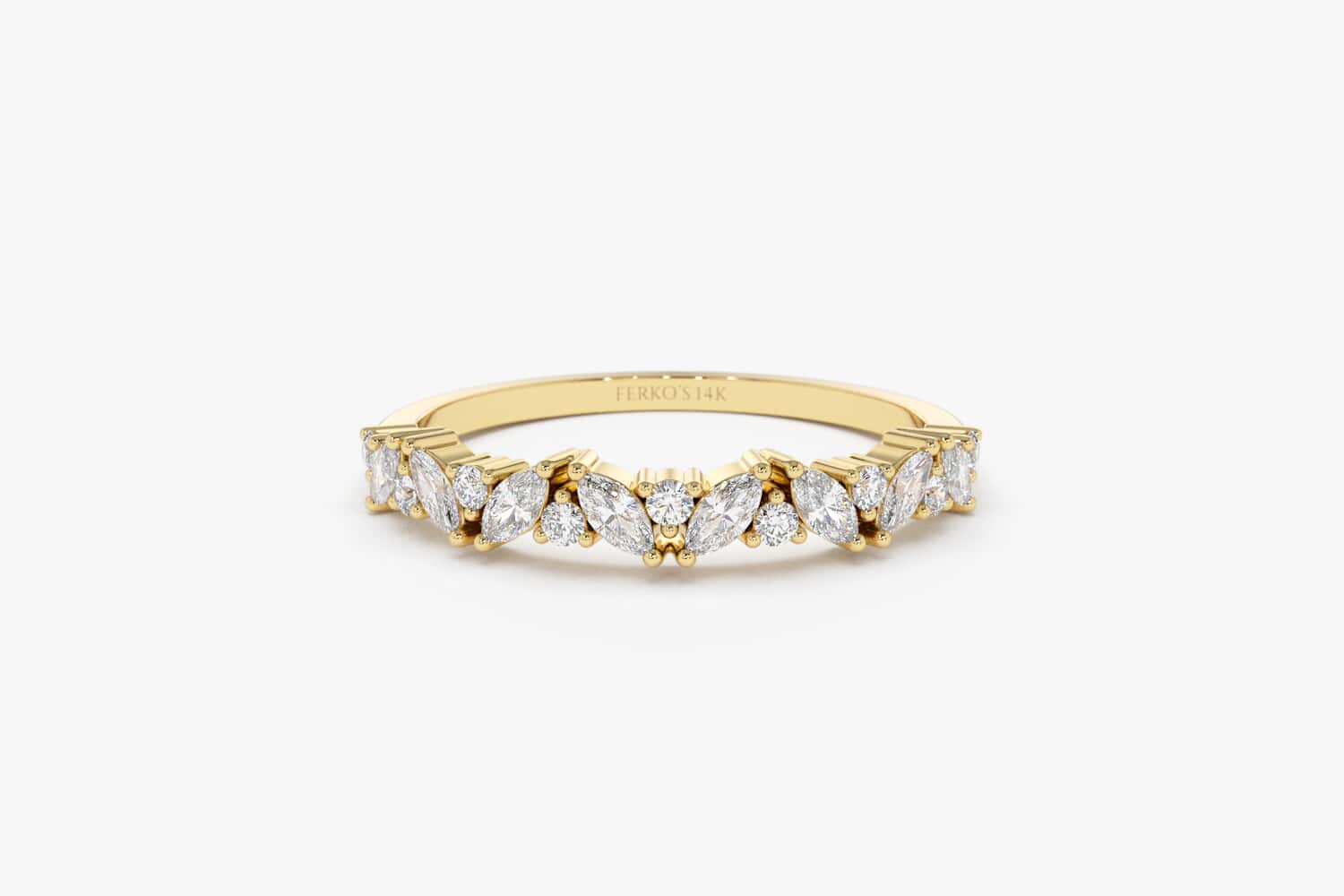 14K Gold Slanted Marquise and Round Diamond Ring